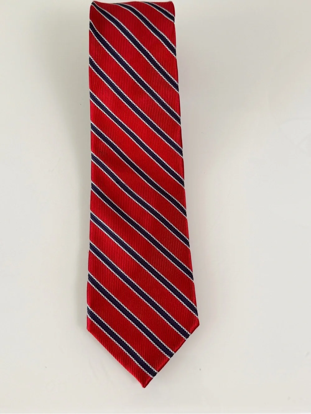 J.S. Blank Silk Men's Tie The Cotswold Collection Red Navy Blue Diagonal Stripe